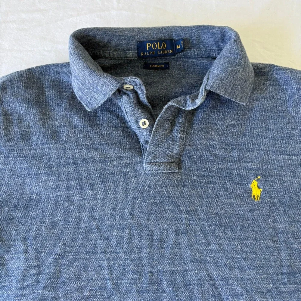 Polo Ralph Lauren Mens Custom Fit Blue Heather Short Sleeve Polo Shirt Size M